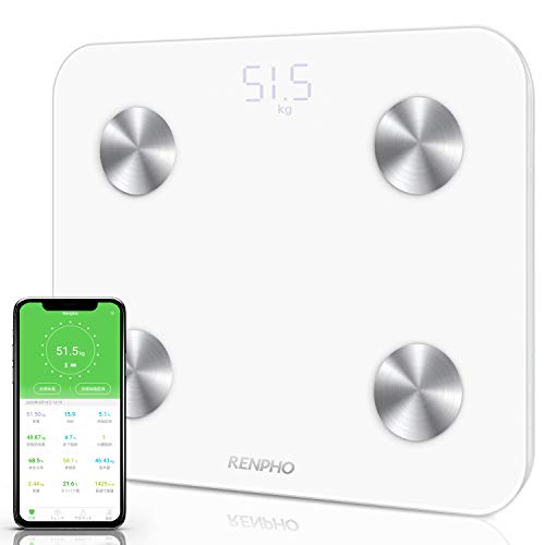 RENPHO 体重・体組成計 スマホ連動 体脂肪計 高精度&BIA技術 USB充電 体重計 体重/体脂肪率/皮下脂肪/内臓脂肪/筋肉量/骨量/体水分率/基礎代謝量/BMIなど測定可能 登録人数無制限 Bluetooth iPhone/Androidアプリで健康管理 スマートスケール (日本語対応APP&取扱説明書) (ホワイト)