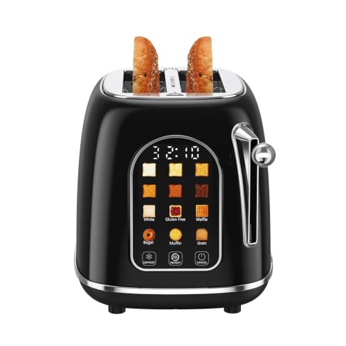 Mecity Toaster 2 Slice, Touch Screen Wide Slot Retro Toaster For Breads Bagel Muffin Waffle, House Warming Gift New Home, 120V 825W, Jet Black
