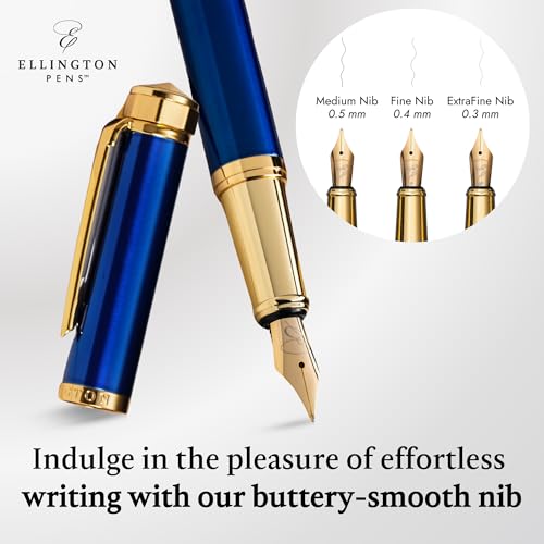 Image of Ellington Pens Luxury Fountain Pen Set - Smooth Fine Nib - Includes 3 Ink Cartridges, Refillable Ink Converter, Gift Box- Fountain Pens For Writing, Calligraphy, Journaling, Sketching (The Nautilus)