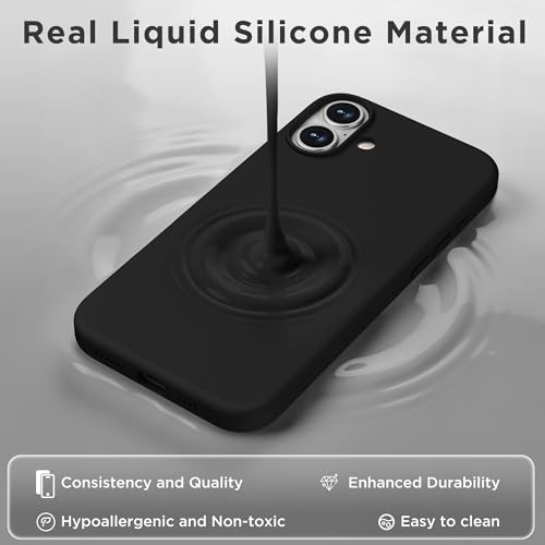 Image of Magnetic for iPhone 16 Case, Compatible with MagSafe, Liquid Silicone Phone Cover with Screen Protector & Camera Protector, Soft Anti-Scratch Microfiber Lining Inside 6.1 inch, Black