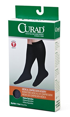 Image of Medline Curad Knee-High 30-40mm Hg Compression Hosiery, Regular Length, Tan, Size A, Pair