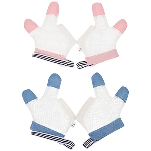 2 Pairs Ring Biting Gloves Kids Tools Teething Glove Toddler Tools Thumb Guard Thumb Protector Guard Gloves Stopper for Kids Childrens Mittens Sucker Appease Baby Net