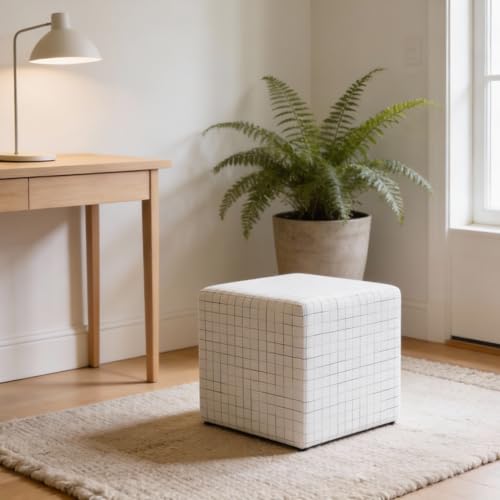 Image of HomePop 19 inch Square Ottoman - Natural Windowpane