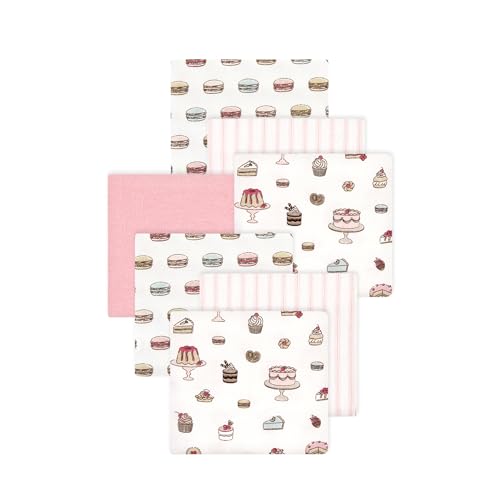 Image of Little Treasure Hudson Baby Cotton Poly Flannel Receiving Blankets Multipack, Pink Sweet Bakery, 30x30 inches