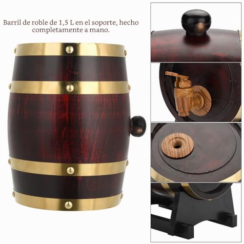 Ausla Tonneau à vin vintage en chêne, 1,5 L, idéal pour la bière, le whisky, le rhum ou le porto 20 x 13.8 x 19.5cm