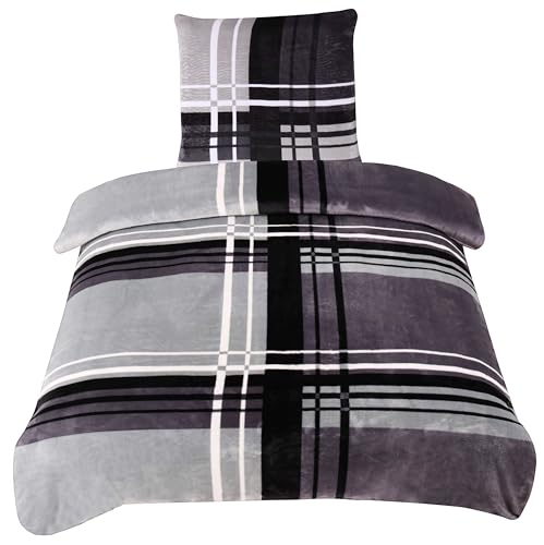 one-home Winter Bettwäsche gestreift grafisch modern Teddy Plüsch Cashmere Touch Nicki Coral Fleece Flauschig Kuschelig Warm Weich, Größe: 135x200...