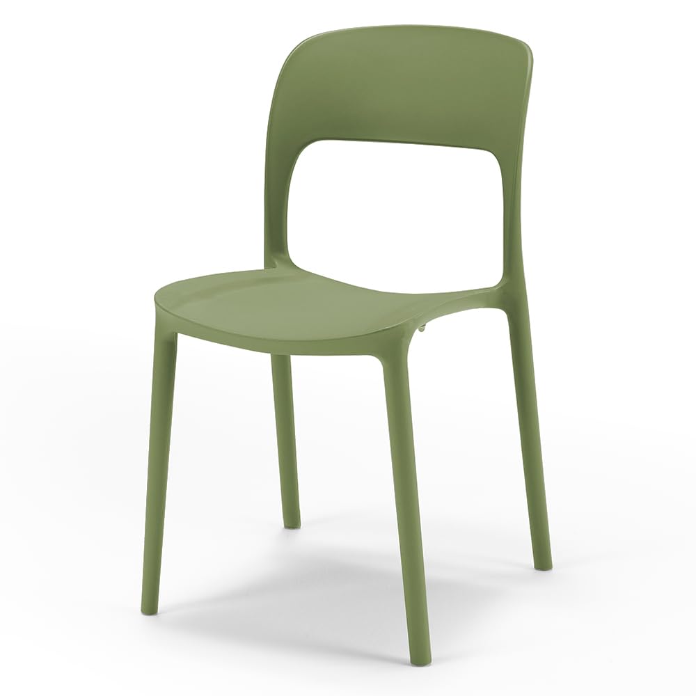 REDÒKASA Set 4 sedie in polipropilene KATE, impilabile, resistente ai raggi UV, design moderno, ideale per sala da pranzo, cucina, sala d’attesa, bar, ristoranti o da esterno (4, Verde Oliva)