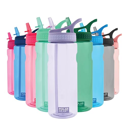 Polar Gear Aqua Grip Water Bottle – BPA-Free Reusable Water Bottles With Straw – 650ml Sports Water Bottle Perfect for Gym, Cycling & Work, Heather