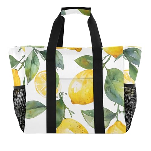 Sac de plage zippé imperméable anti-sable grand sac en toile motif citron aquarelle