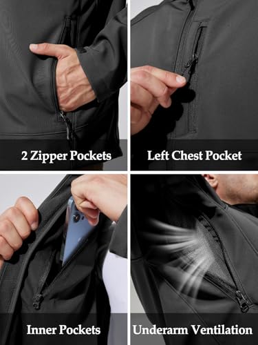 Image of Men's Military Tactical SoftShell Jacket Fleece Lined | Lightweight,Waterproof,Windproof,Multi-pockets,Adjustable Hood for Work,Hiking,Snow,Ski