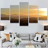 SIGNWIN 5 Panel Canvas Wall Art Sunset in The Mountains for Home Decorations Ready to Hang - 60