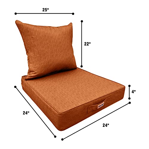 Faible Poisson Outdoor Chair Cushions, 24 X 24 Inch Waterproof Patio Furniture Back & Deep Seat Cushion Set With Handle And Anti-Slip Straps For Indoor Garden Camping, Brick Red #TOP5