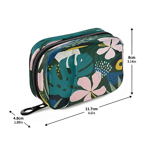 Image of Naanle Hawaiian Palm Leaf Flower Pill Box 7 Day Pill Case Travel Pill Organizer Bag with Zipper Portable Weekly Case Compact Size for Vitamin Supplement Holder