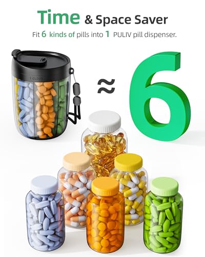 Image of PULIV Large Pill Bottle Organizer Anti-Mix Design, 6 Slots, 20 Labels