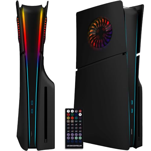 ElitePlay Plaque Frontale Noire PS5 Slim avec lumières LED, Couvercle de Refroidissement, plaques de Remplacement, Coque Noir Mat, Accessoire pour Playstation...