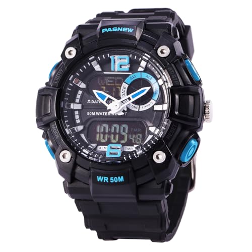 Image of PASNEW Boys' Watches - Dual Display, Large Dial Sport Watch, Black Outdoor Watch for Boys & Teens - Waterproof