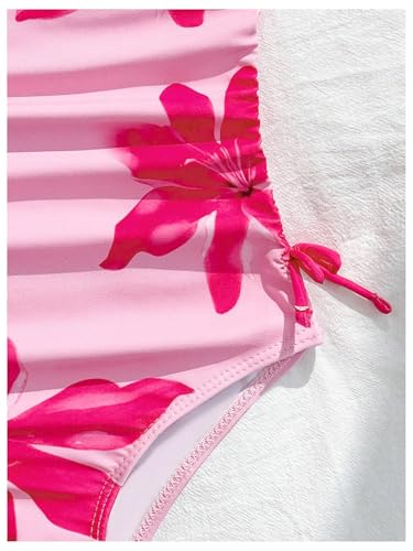 Image of Milumia Girl's Floral One Piece Swimsuit Bow Tie Side Spaghetti Strap Bathing Suit