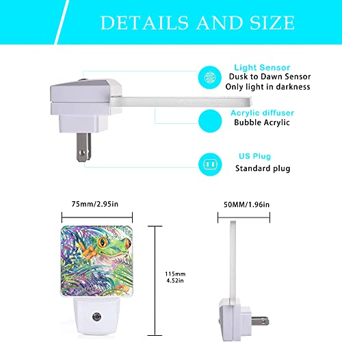 Image of Cute Frog Night Light,Green Tropical Forest Night Lights Plug into Wall for Boys Girls, Led Lights for Stairway /Hallway /Bedroom 0.5W Nightlight Sleep Friendly