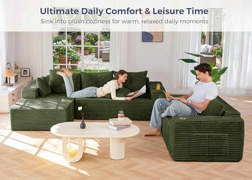 Image of MAXYOYO Modular Sectional Couch with L-Shape Chaise and Loveseat, Modern Boneless Couch for Living Room, Oversized Sofa with Deep Seat, No Assembly Required, Green