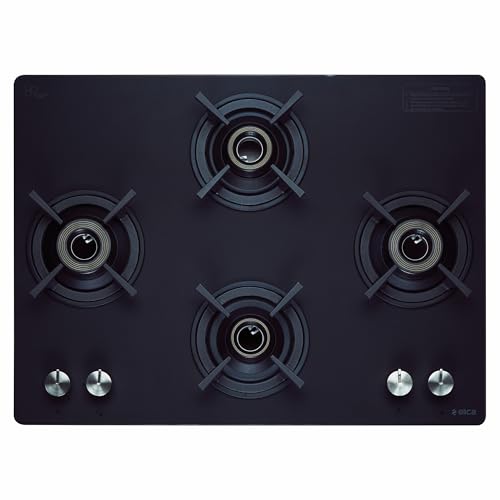 Elica 70cm 4 Burner Gas Stove | Auto Ignition | SBF MATT LOTUS TKN 694 CT VETRO 2J AI BK | Matt Finish Glass Top | SABAF Burners | Cast Iron Pan... - Image 3