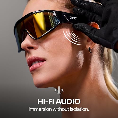 Image of Reebok Voltage Smart Audio Sunglasses, Red Mirror Polarized Lens, Unisex, HiFi Bluetooth Sport Glasses with UV Protection - Powered by Lucyd