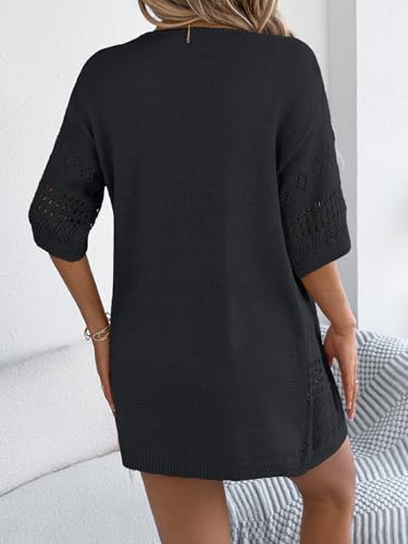 Image of Spicy Sandia Women's Loose Fit Short Sleeve Crochet Cardigan Sweaters for Summer