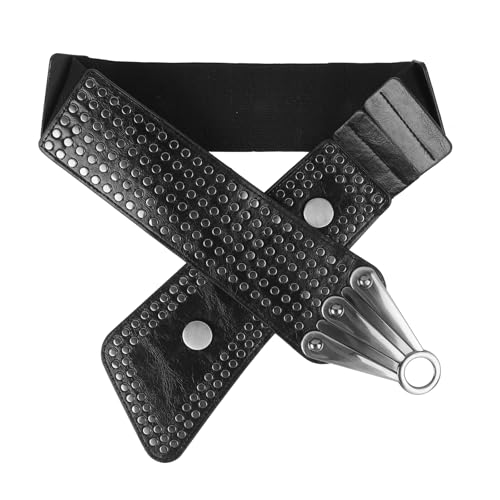 OhMill Punk Waist Belt Elastic Rivet Rock Wide Corset Cinch Retro Black Leather Belt for Women Pants Dress Accessories2