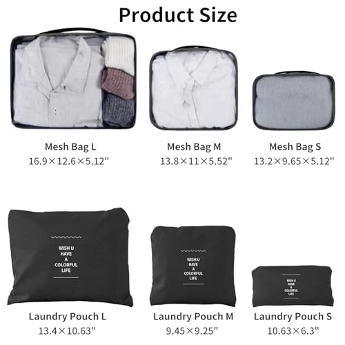 Travel Packing Cubes 6 Set, Lightweight Luggage Organizers, Essential Accessories for Clothes Shoes Electronics Cosmetics Toiletries(Black)2