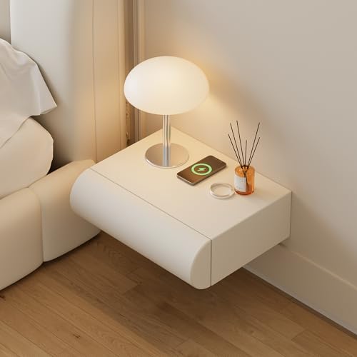 Homary Table de chevet flottante avec chargeur sans fil, USB et type C - Table de chevet moderne avec 2 tiroirs en cuir synthétique pour chambre à coucher