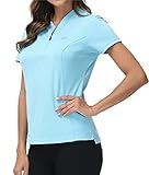 JNSHI Womens UPF 50+ Sun Protection Golf Shirts 1/4 Zip Pullover Collarless Polo Short Sleeve Athlet