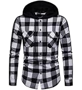 Thatrich Plaid Shirt Men Lightweight Hooded Shirt Long Sleeve Button Up Shirts Oversized Hoodie C...