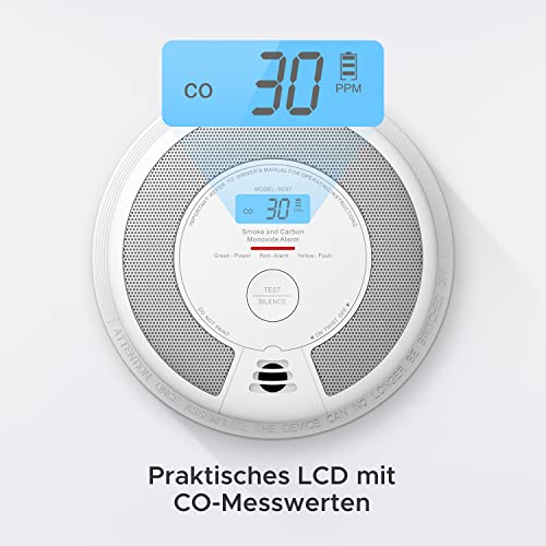 X-Sense Rauch- und CO-Melder mit LCD, Testtaste und 10 Jahre, 1 Stück, SC07 – Ansicht 3