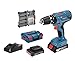 Bosch Professional 18V System Perceuse-visseuse à Percussion sans Fil GSB 18V-21 (avec batterie 2x2.0 Ah, jeu d'accessoires 40 pièces, dans L-BOXX) - Amazon Exclusive Set