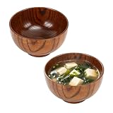 2 bols de fusta fets a mà, estil japonès, tassa rodona de 10,49 x 6,81 cm