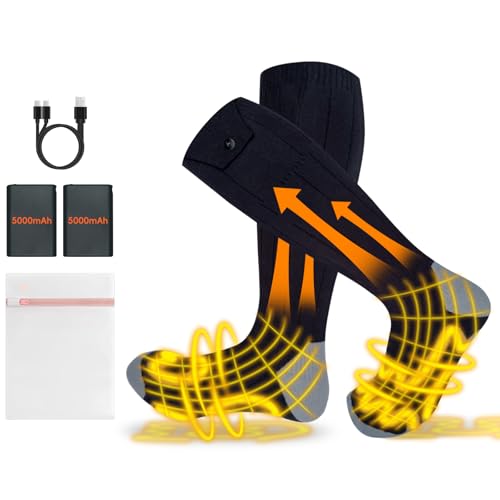 Heated Socks, Electric Heated Socks for Women Men, 5000mAh Rechargeable Up to 8 Hours, Washable Winter Warm Socks for Outdoors Work Skiing Hiking Hunting Fishing Riding Cycling Camping (Black)