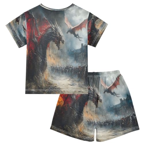 senya Short Sleeve Pajamas Sets Summer Cotton Sleepwear War Dragon2