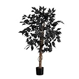 Nearly Natural 3ft Artificial Halloween Black Ficus Tree with Natural Trunk - Indoor Decor for Spooky Gatherings