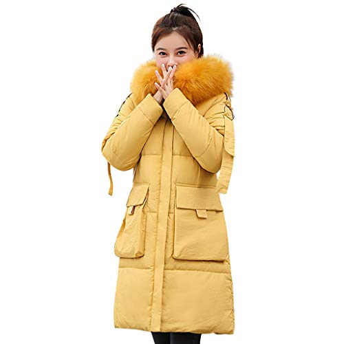 Muium - Chaqueta de Invierno Larga con Capucha para Mujer, Elegante, Corta, plumón, Tallas Grandes, Chaqueta, Mujer, otoño, Invierno, Mujer, Larga, algodón Amarillo XXL