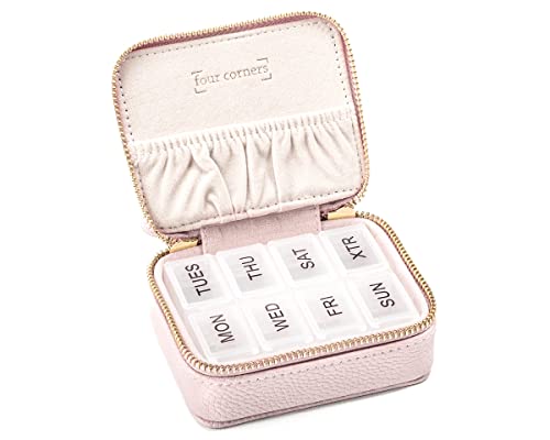 Image of Weekly Pill Organizer 7 Day – Travel Pill Case for Vitamins & Medication, Premium Vegan Leather Pill Box with Removable Daily Compartments, Portable Supplement Organizer with Secure Zipper (Blush)