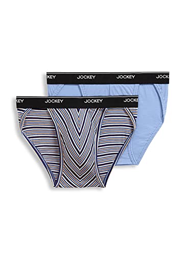Jockey Men's Underwear Elance String Bikini - 2 Pack, Tranquil Stripe/Soft Sky Blue, l