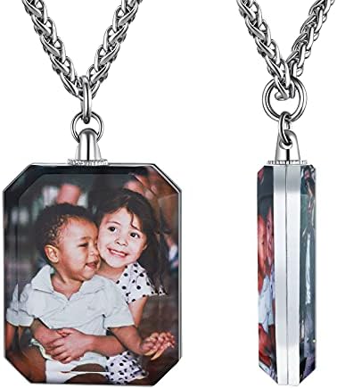FindChic Square Shaped Photo Necklaces Personalized for Women Men Custom 2 Sides Full Color Pictures Printing Acrylic Crystal Pendants with 22'' 24'' Wheat Chain Keepsake Jewelry