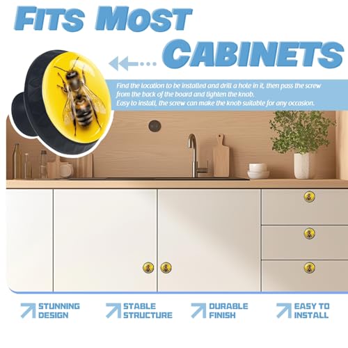 Boutons de placard en cristal abeille jaune avec vis pour meuble et commode - 4