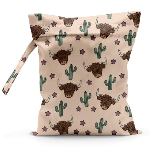 Image of Wet Bag, Waterproof Wet Dry Bag, Reusable Wet Bags for Travel, Beach, Yoga, Swimsuits, Swimwear, Wet Clothes, Cloth Diapers, Western Cactus Gym Bag, Cow Stuff Western Country Stuff Cowgirl Gifts