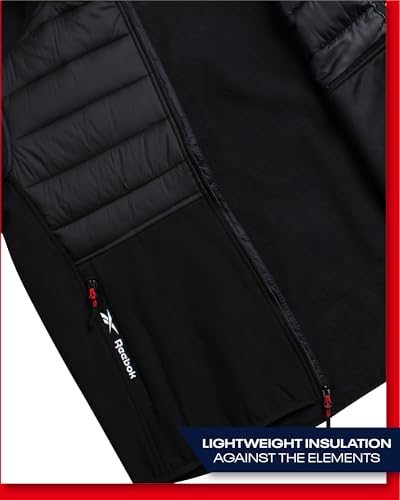 Image of Reebok Men's Softshell Jacket - Lightweight Hooded Weather Resistant Jacket for Men with Nylon Quilted Chest (S-XXL)