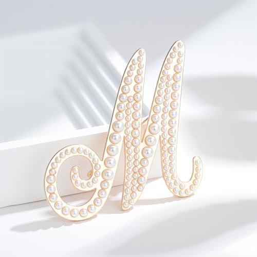 Image of Initial Letter Brooch Pin Pearl Letter Brooches Golden Pins Accessories Jewelry Birthday Chrisrmas Gift for Women