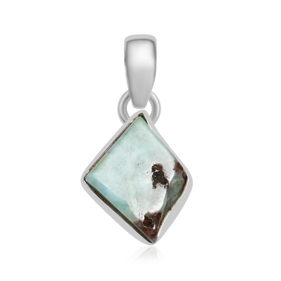 Silver Palace Larimar naturel brut massif 925 pendentif fait main en argent sterling pour les femmes, Argent sterling, larimar rugueux