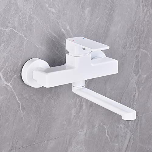 Robinet de cuisine mural blanc en laiton avec bec long 25 cm