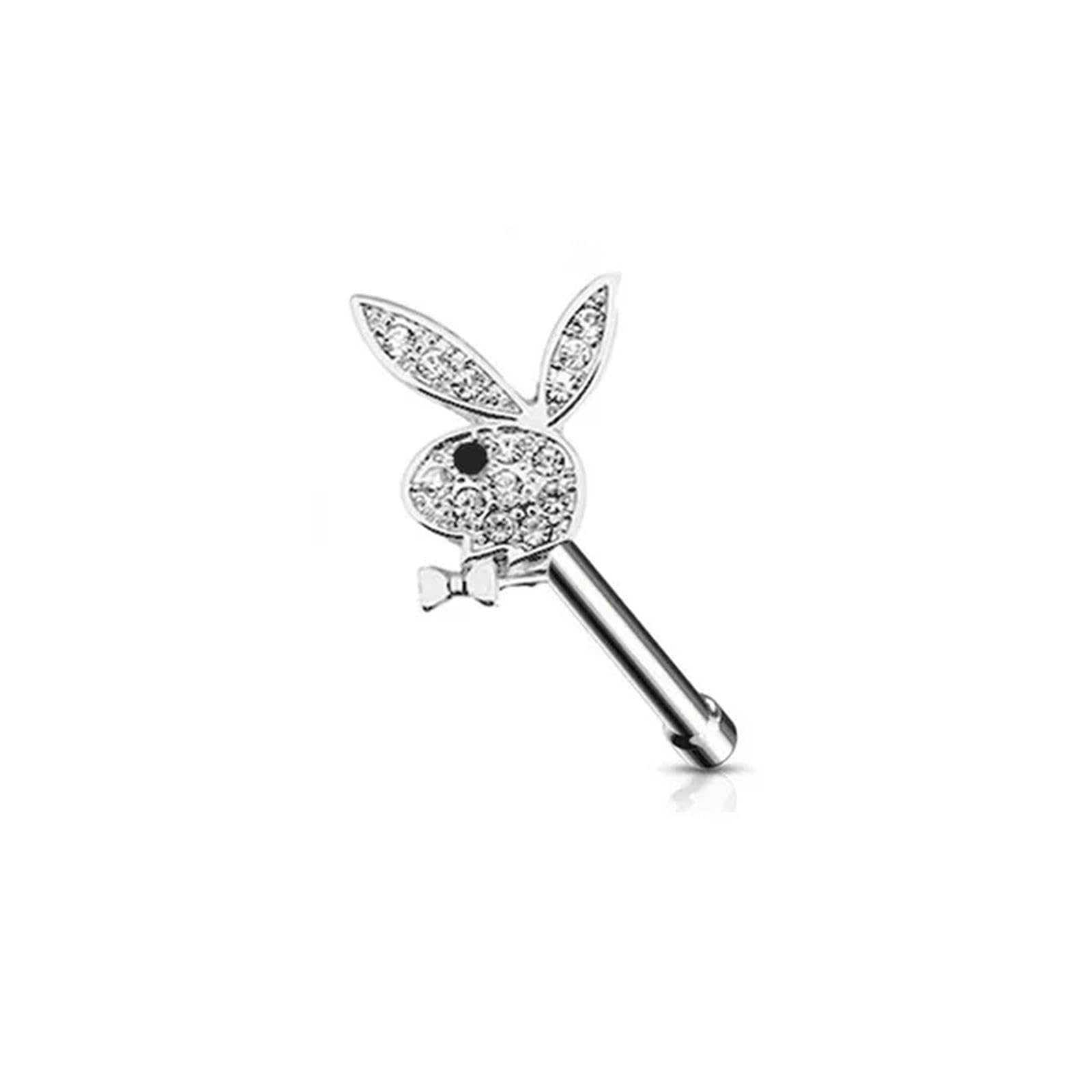 MESKEL Ring Nose Piercing Stud in Sterling Silver, Cute Bunny Design, 925 Material, Adjustable for Your Lover