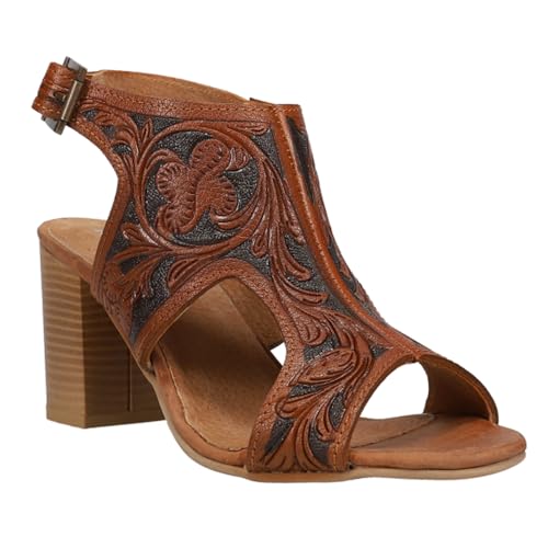 ROPER Footwear Women's Mika II Tan Tooled Heel Brown2