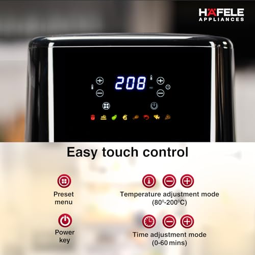 Image of Hafele NOIL Lite Air Fryer, 4.5L Digital Air Fryer with 360 Steam + Rapid Air Circulation Technology & Touch Panel, 8 Preset Menus, Non-Stick Air Fry Basket, 1800W, (Black)